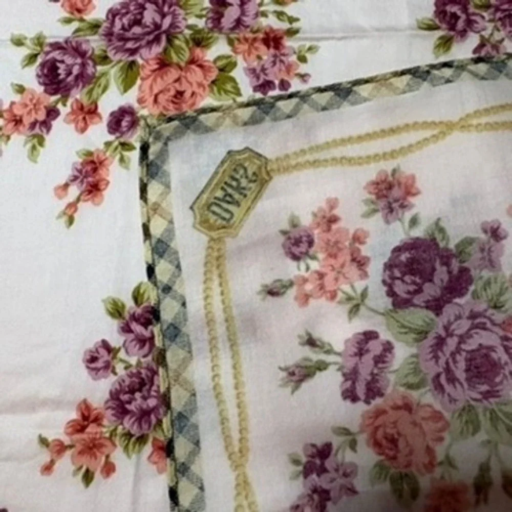Vtg DAKS Scarf Handkerchief Floral Rose Pink Purple Gold 19